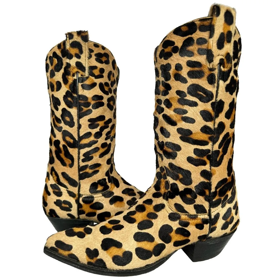 LARRY MAHAN Vintage Hair On Leopard Western Cowboy Boots
