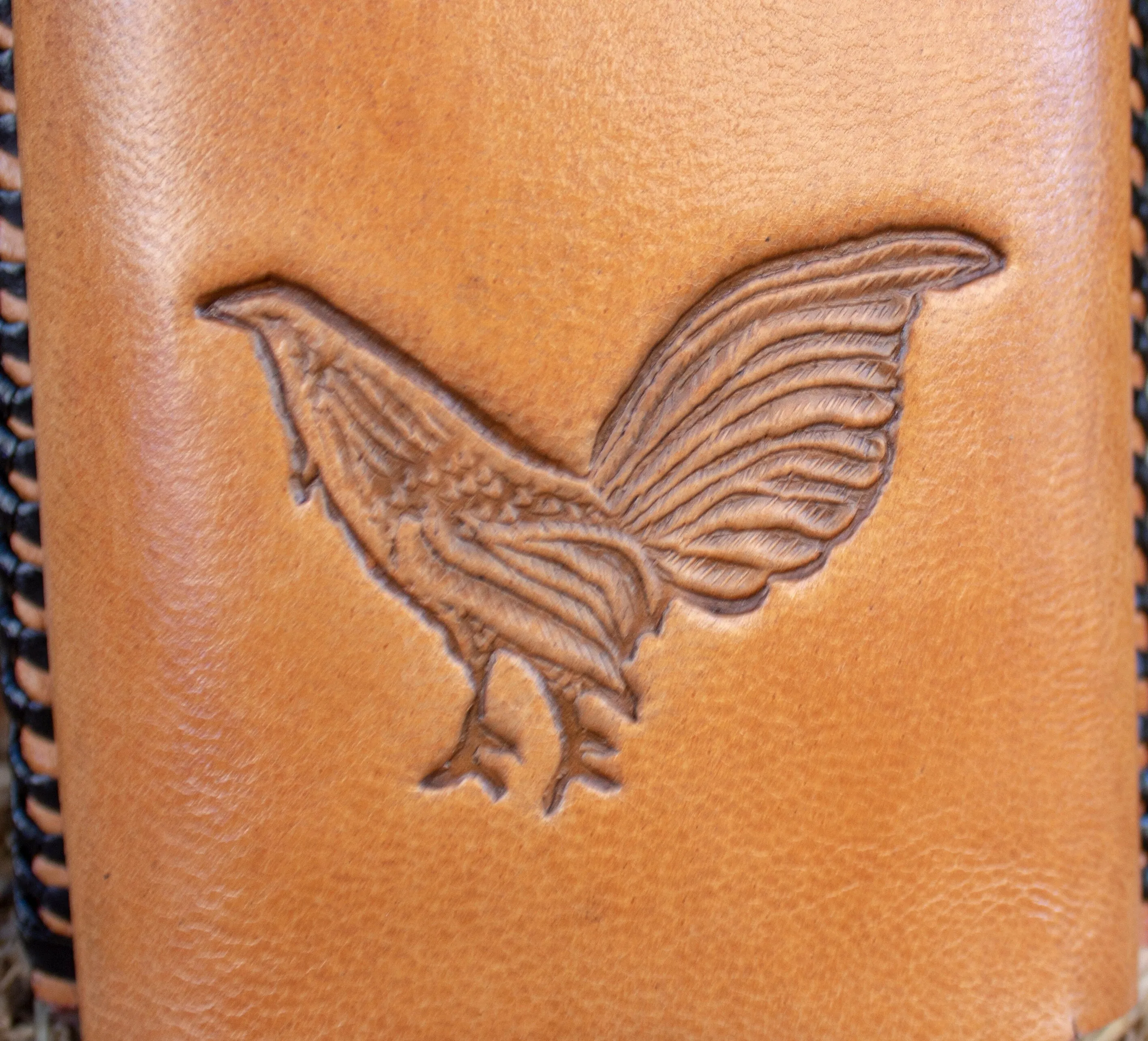 LEATHER ROOSTER Gallo STAMPED western cowboy rodeo cell phone case pouch with cowhair
