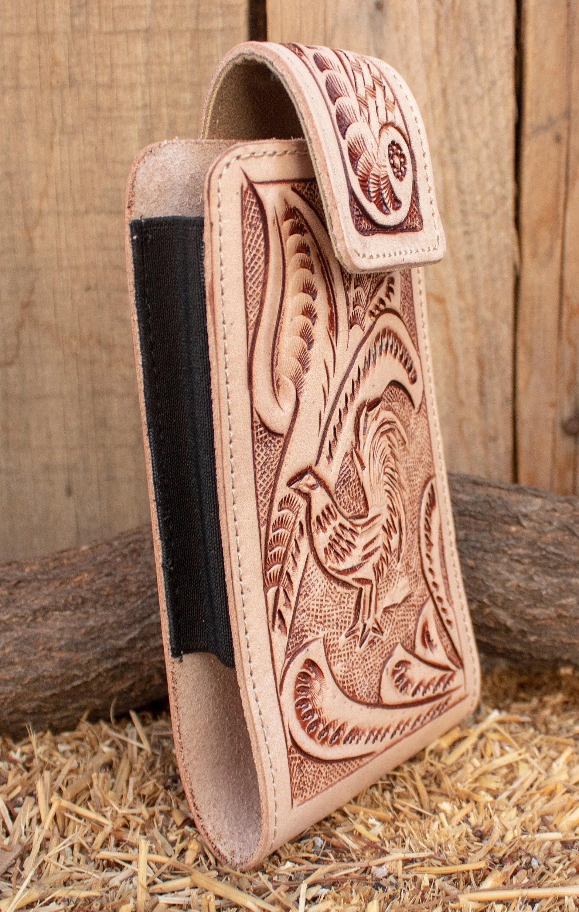 LEATHER ROOSTER Gallo STAMPED western cowboy rodeo cell phone case pouch