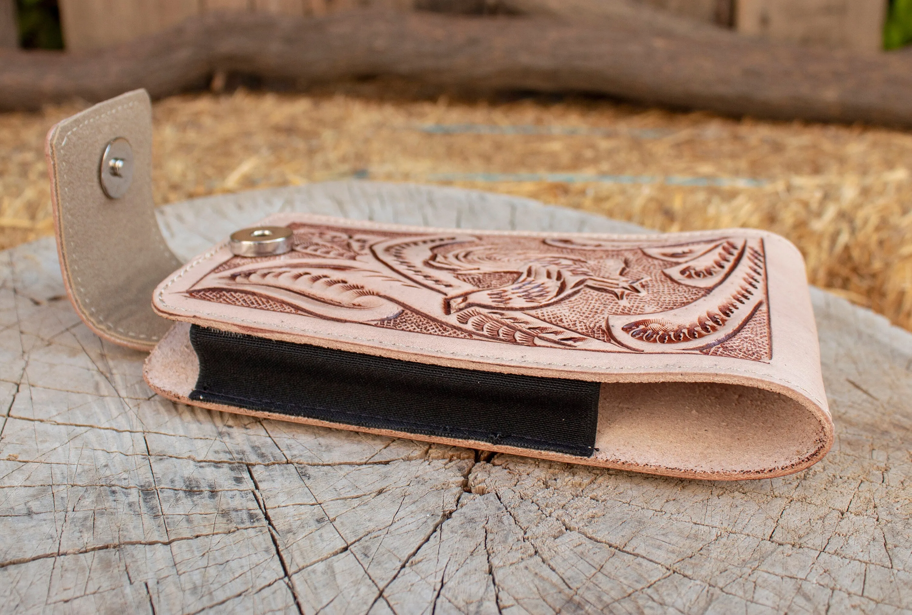 LEATHER ROOSTER Gallo STAMPED western cowboy rodeo cell phone case pouch