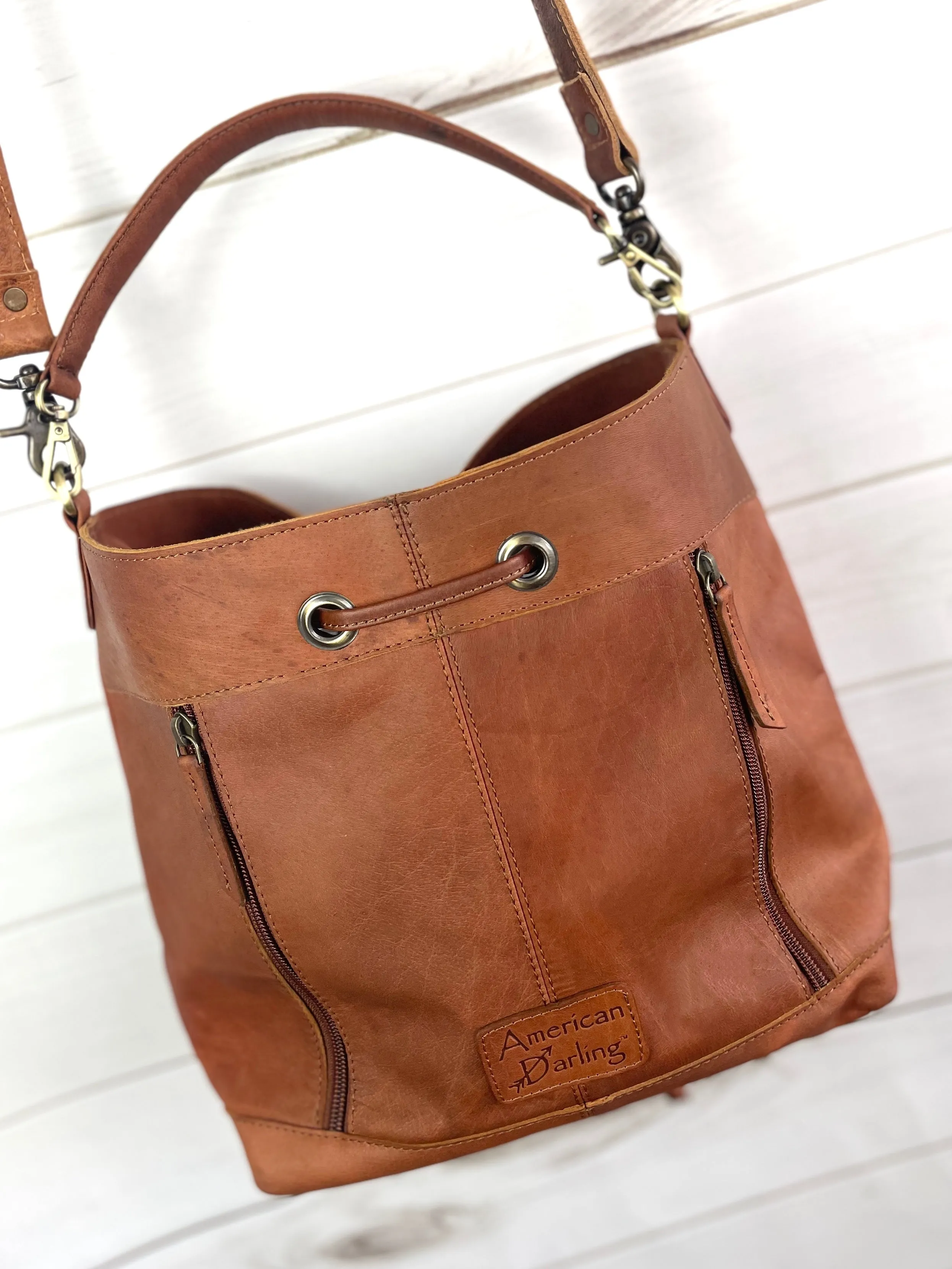 Leather Tooled & Studded Bucket Bag