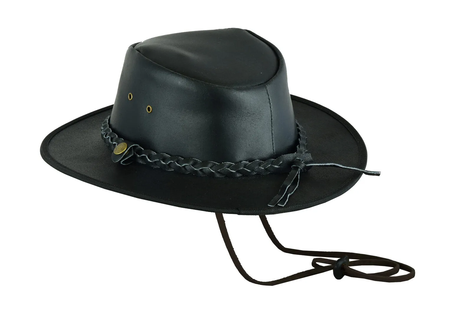 Leatherick Western Aussie Style Black Leather Outback Hat
