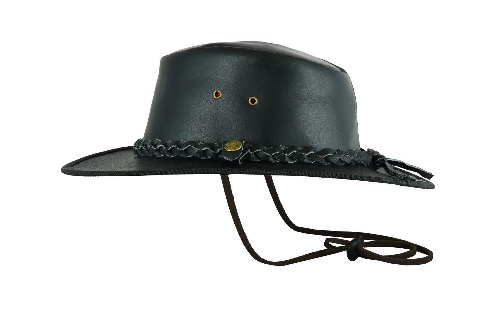 Leatherick Western Aussie Style Black Leather Outback Hat
