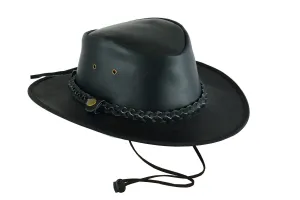 Leatherick Western Aussie Style Black Leather Outback Hat