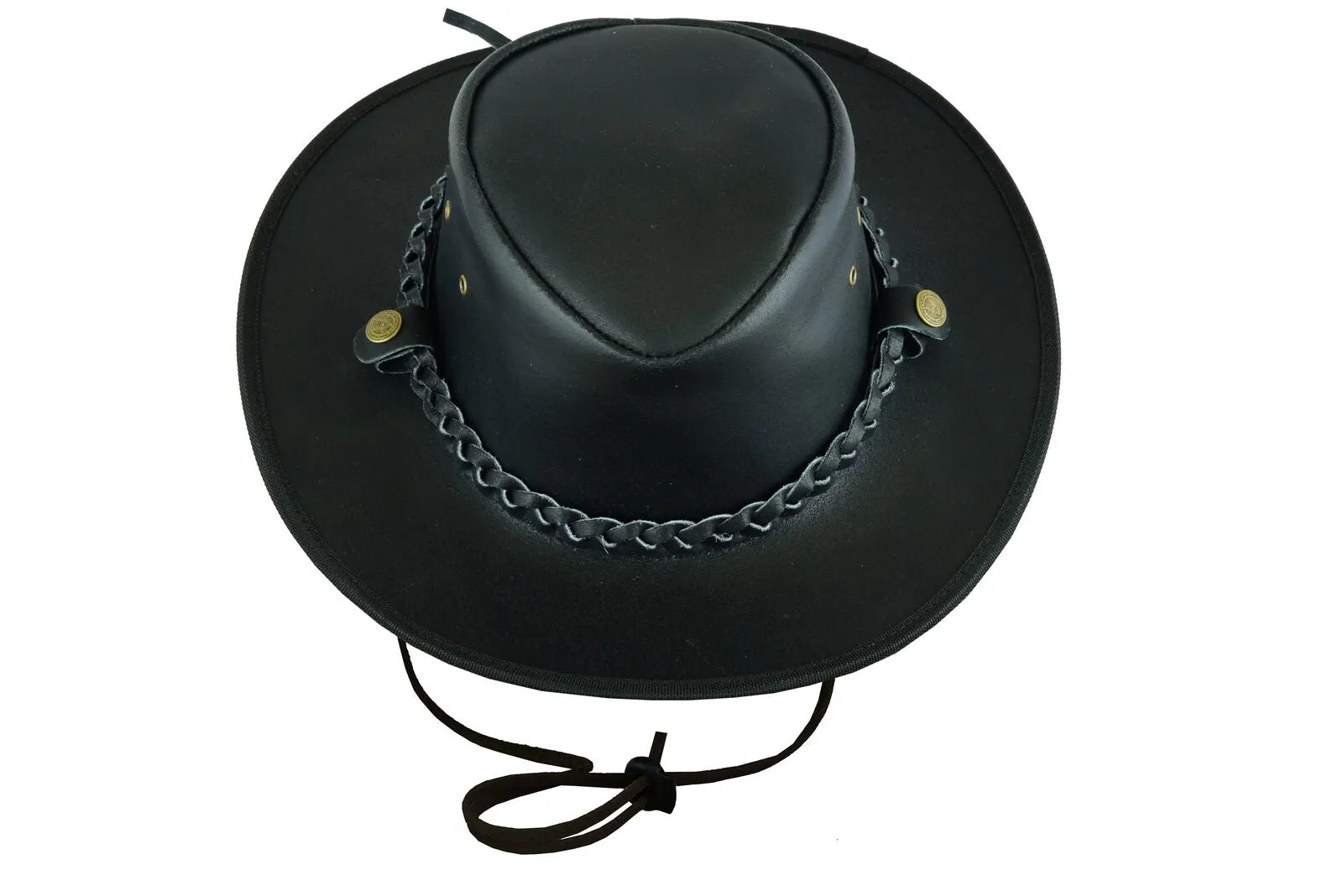 Leatherick Western Aussie Style Black Leather Outback Hat