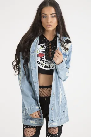 Light Wash Distressed Oversized Denim Jacket - Amra