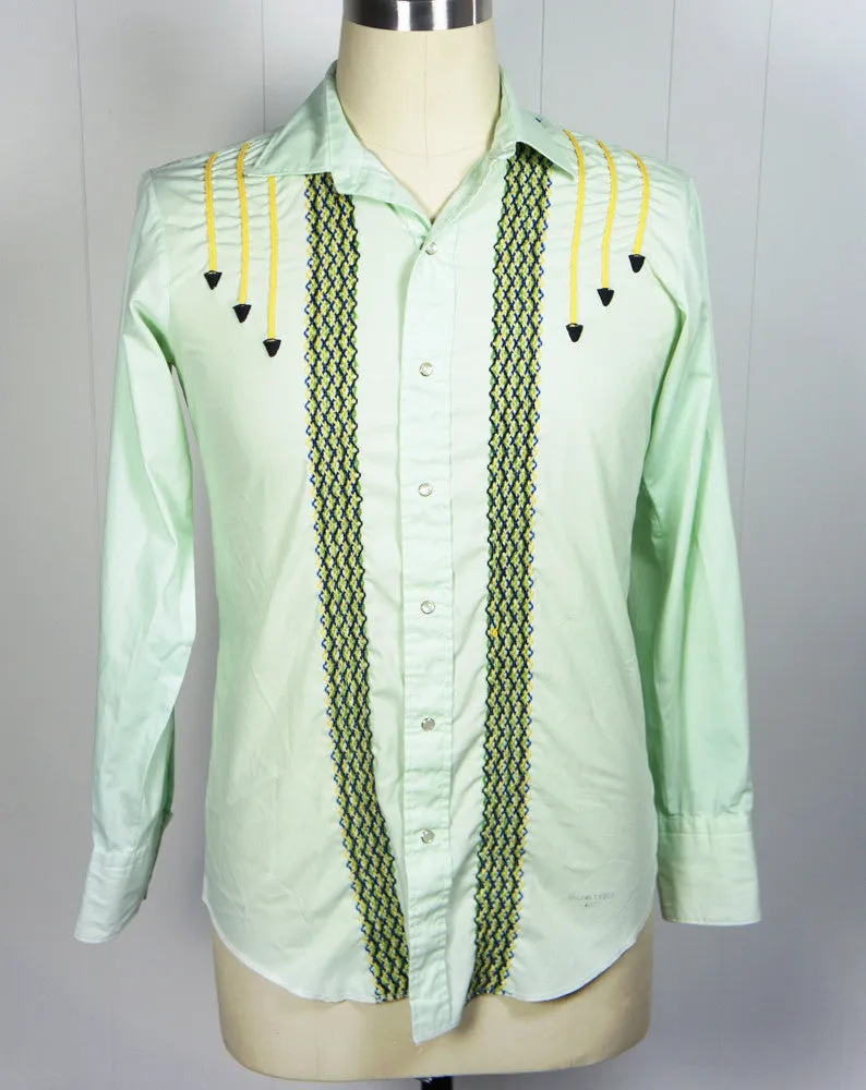 Lime Green Western Pearl Snap Shirt w/ Embroidery - Size M