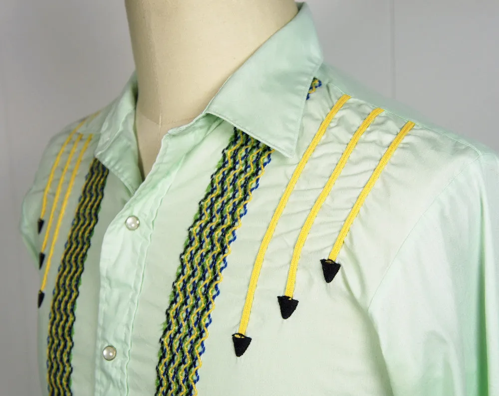 Lime Green Western Pearl Snap Shirt w/ Embroidery - Size M