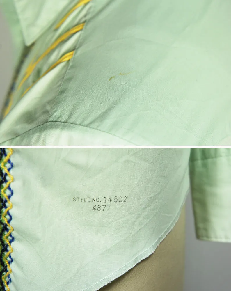 Lime Green Western Pearl Snap Shirt w/ Embroidery - Size M