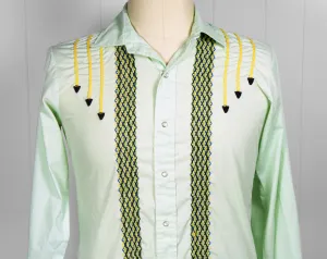 Lime Green Western Pearl Snap Shirt w/ Embroidery - Size M