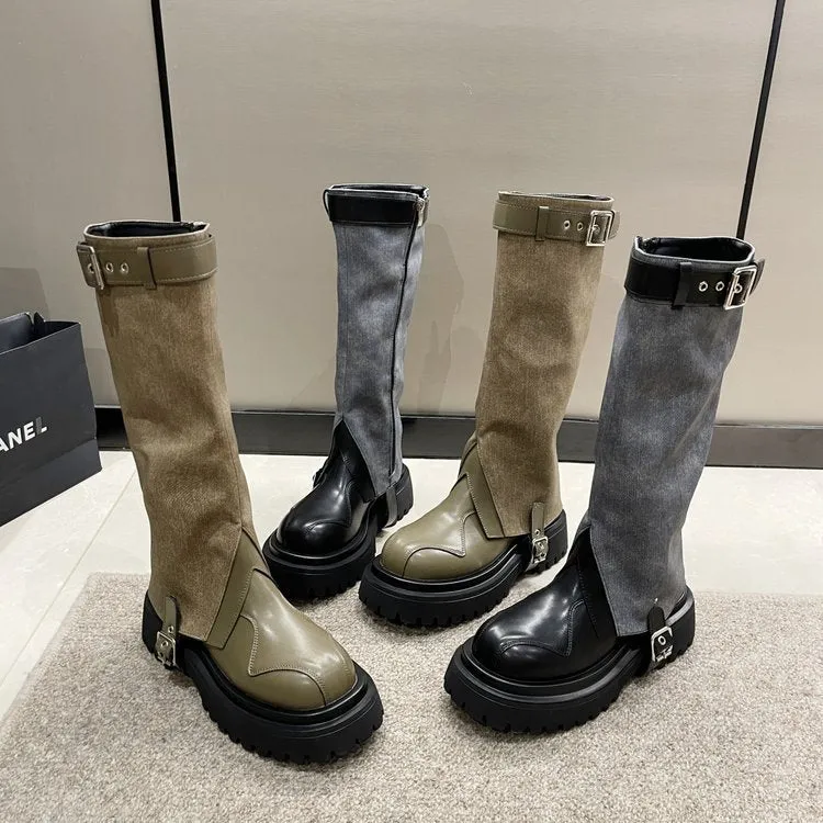 Long boots popular new autumn Martin boots buckle women's high knight boots but knee boots