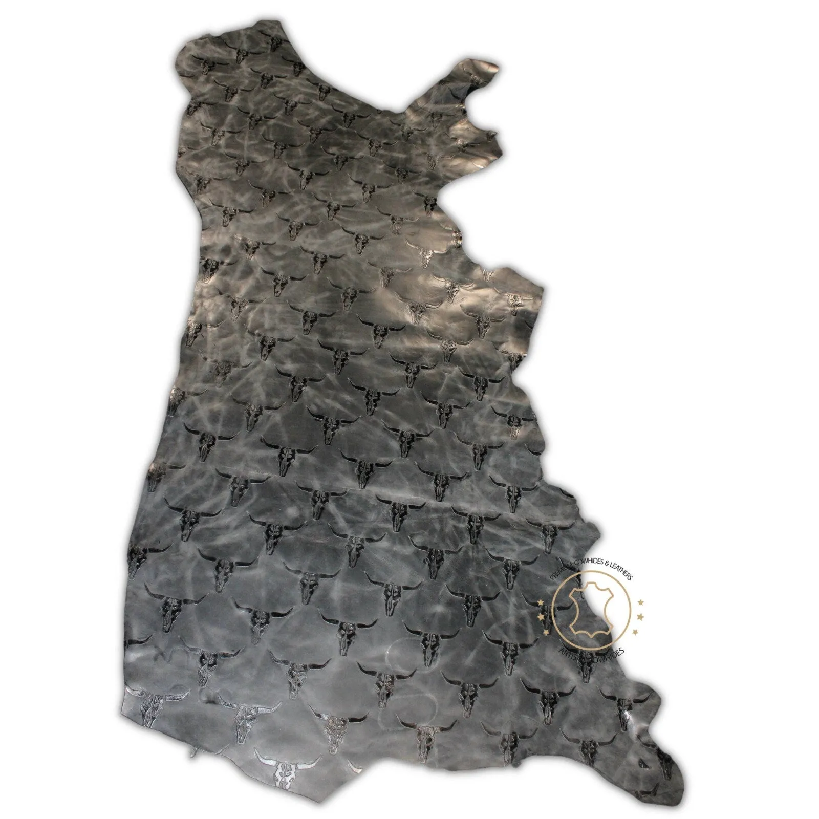 LONGHORN EMBOSSED LEATHER Charcoal Black Pull Up : Leather 4 - 4.5 oz. | 1.6 - 1.8 mm - Leather for Projects