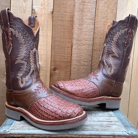 LUCCHESE Caiman Hornback Crocodile Crepe Sole Brown Cowgirl Cowboy Western Boots