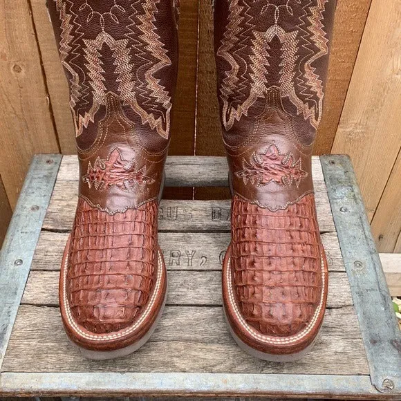 LUCCHESE Caiman Hornback Crocodile Crepe Sole Brown Cowgirl Cowboy Western Boots