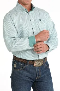 Men's Cinch Stripe Button-Down Western Shirt - Green/White