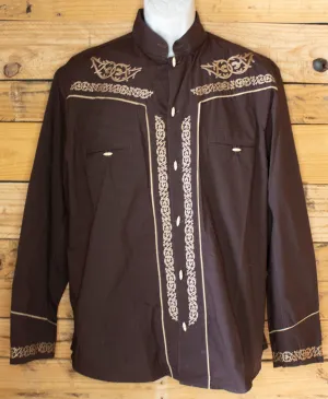 MENS COWBOY EMBROIDERED horse shoe western rodeo long sleeve shirt herradura