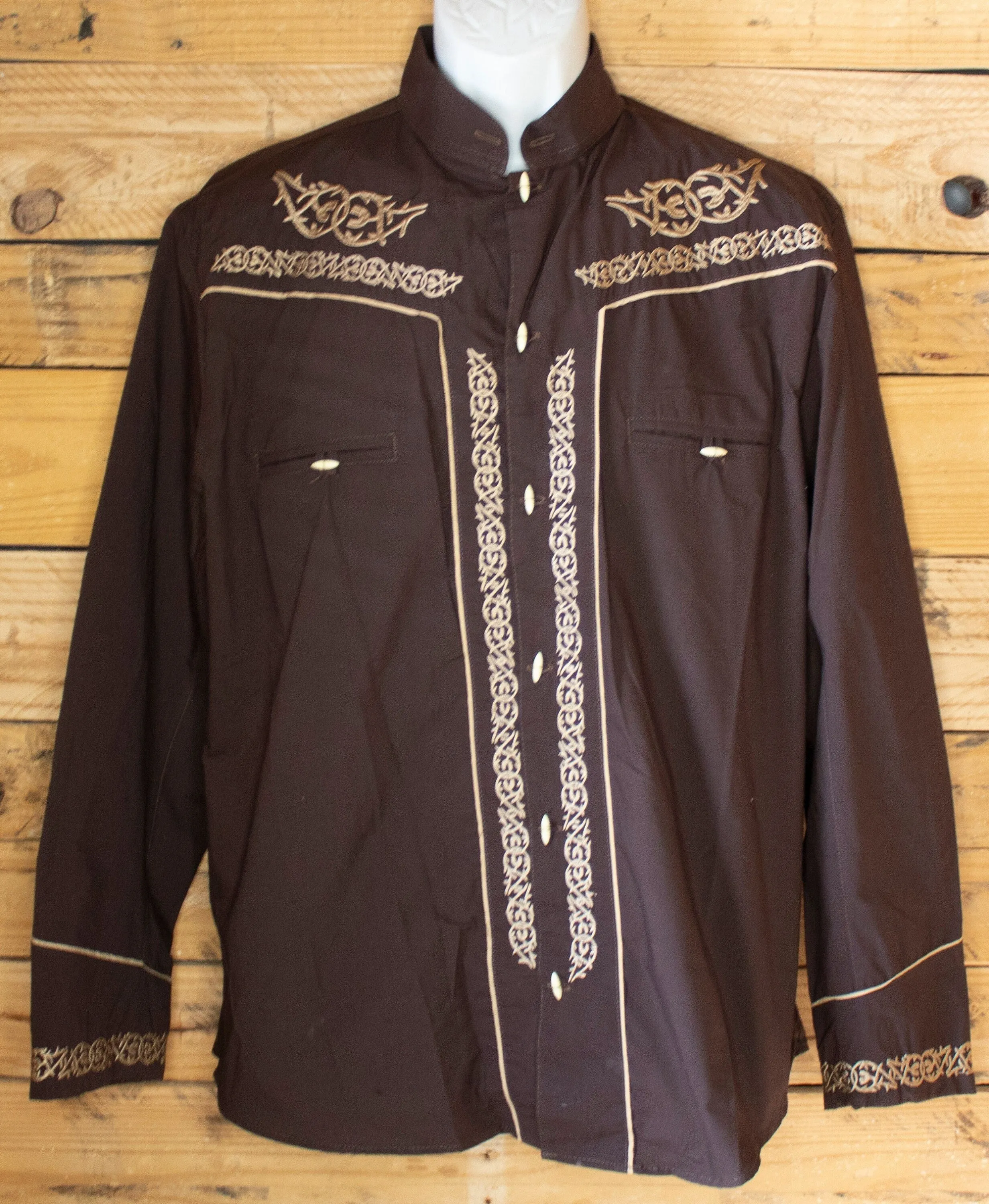 MENS COWBOY EMBROIDERED horse shoe western rodeo long sleeve shirt herradura