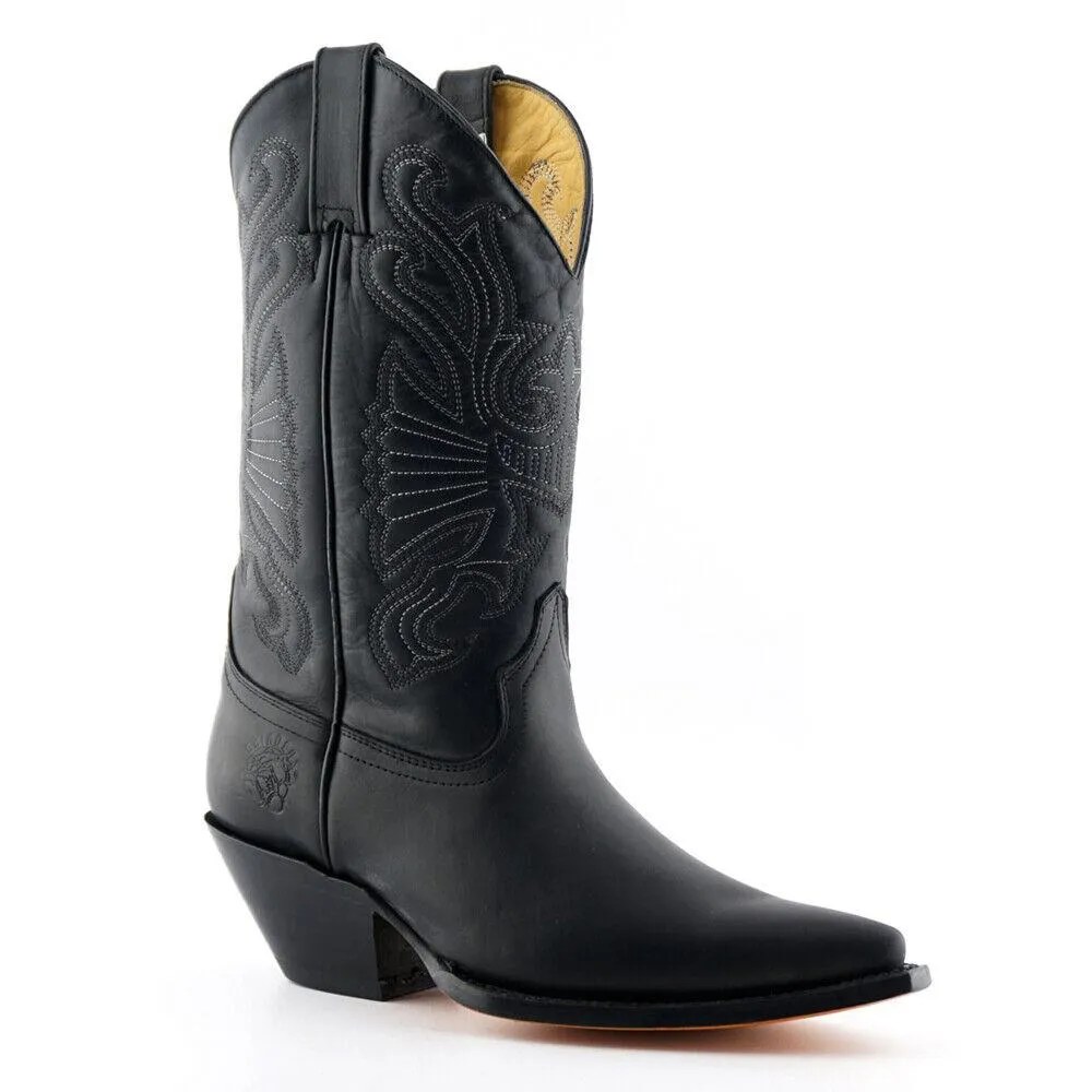 Mens Grinders Buffalo Black Leather Cowboy Western Tall Pointed Toe Boots