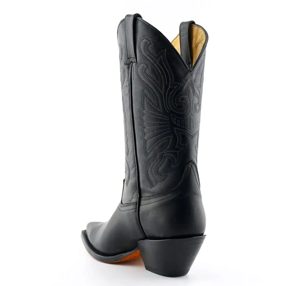 Mens Grinders Buffalo Black Leather Cowboy Western Tall Pointed Toe Boots