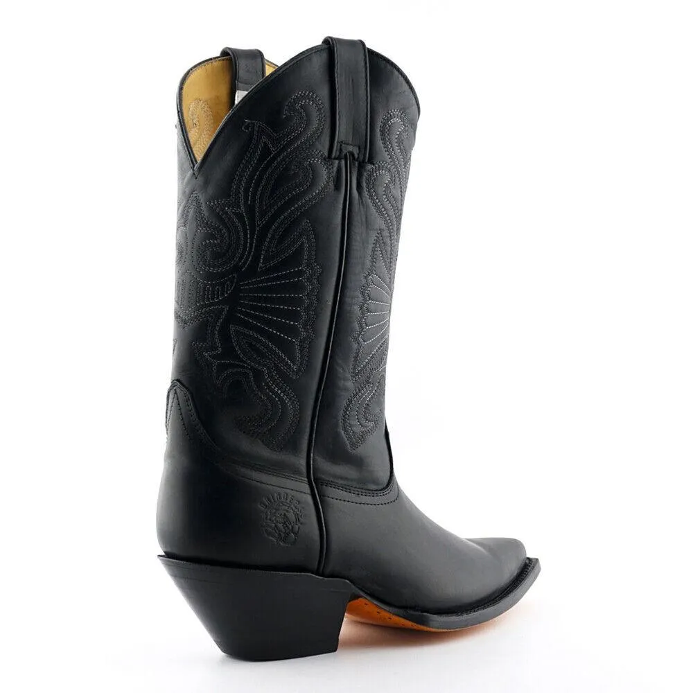 Mens Grinders Buffalo Black Leather Cowboy Western Tall Pointed Toe Boots