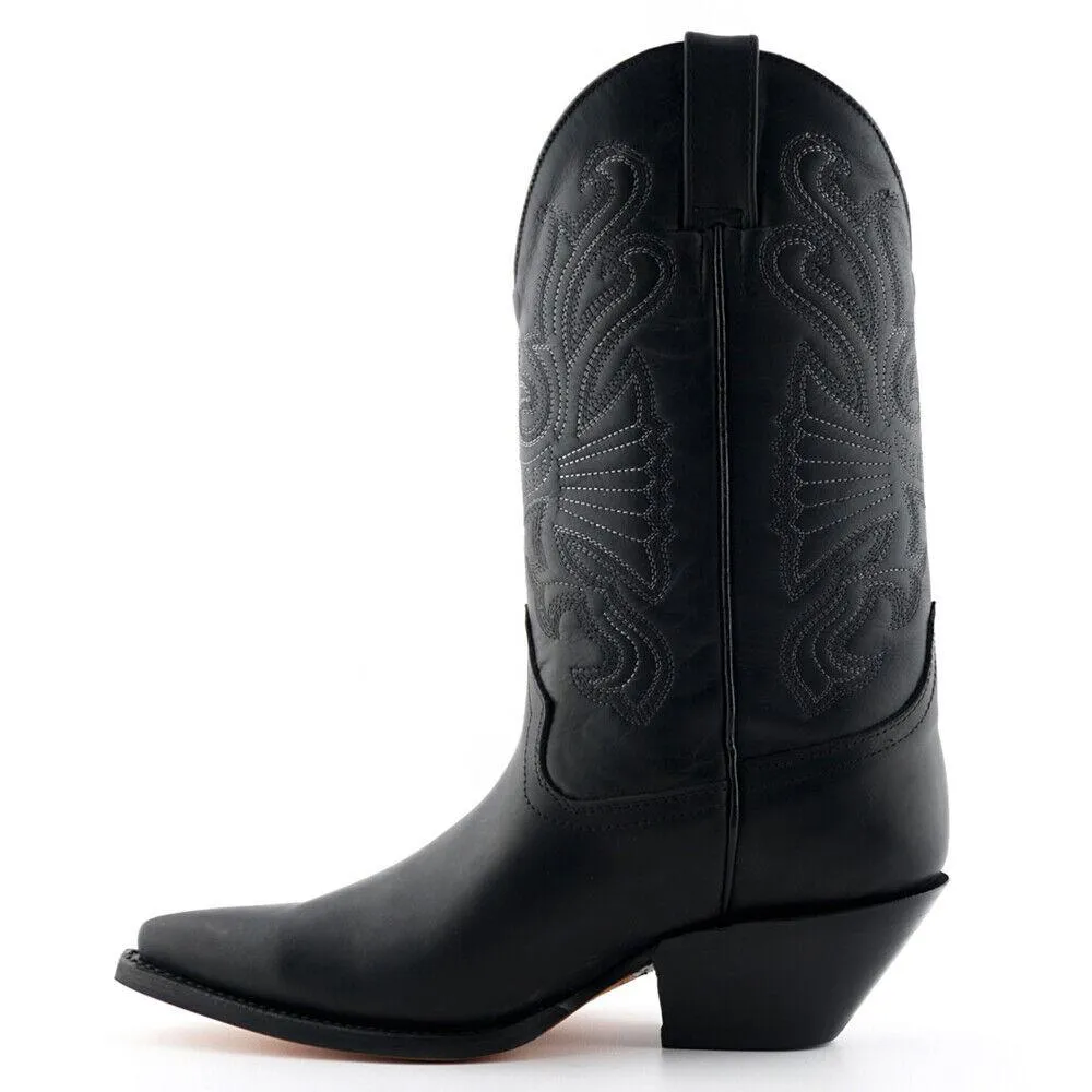 Mens Grinders Buffalo Black Leather Cowboy Western Tall Pointed Toe Boots