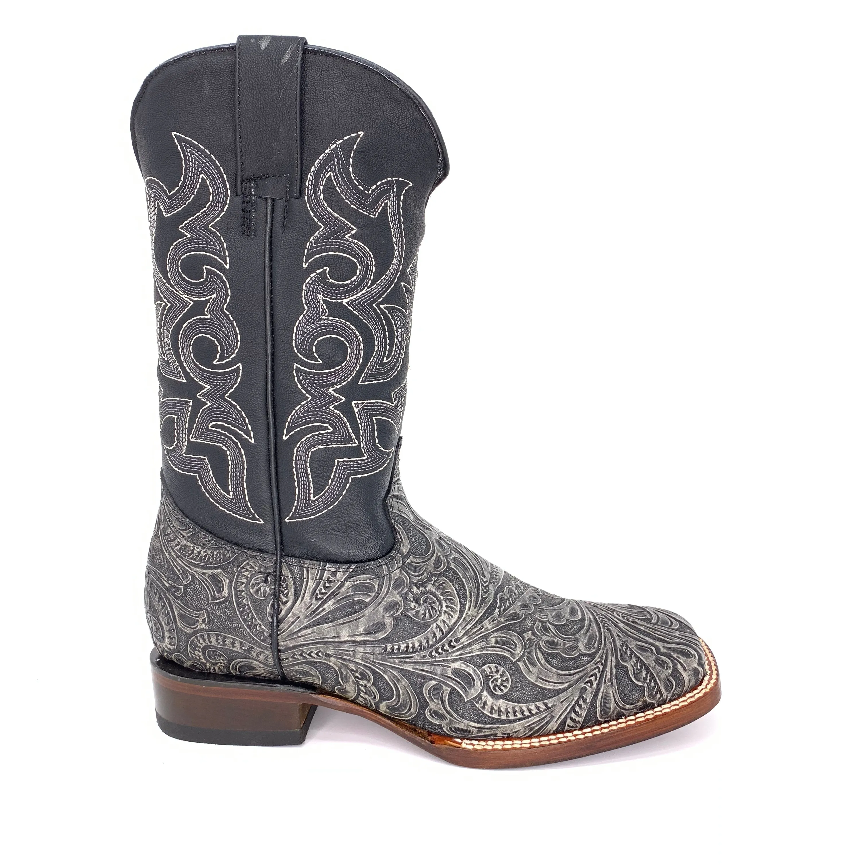 Men's Quincy Hand Tooled Print Boots Wide Square Toe