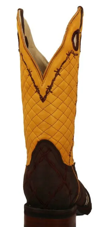 Men's Rockin Leather Barbed Wire Square Toe Western Boot