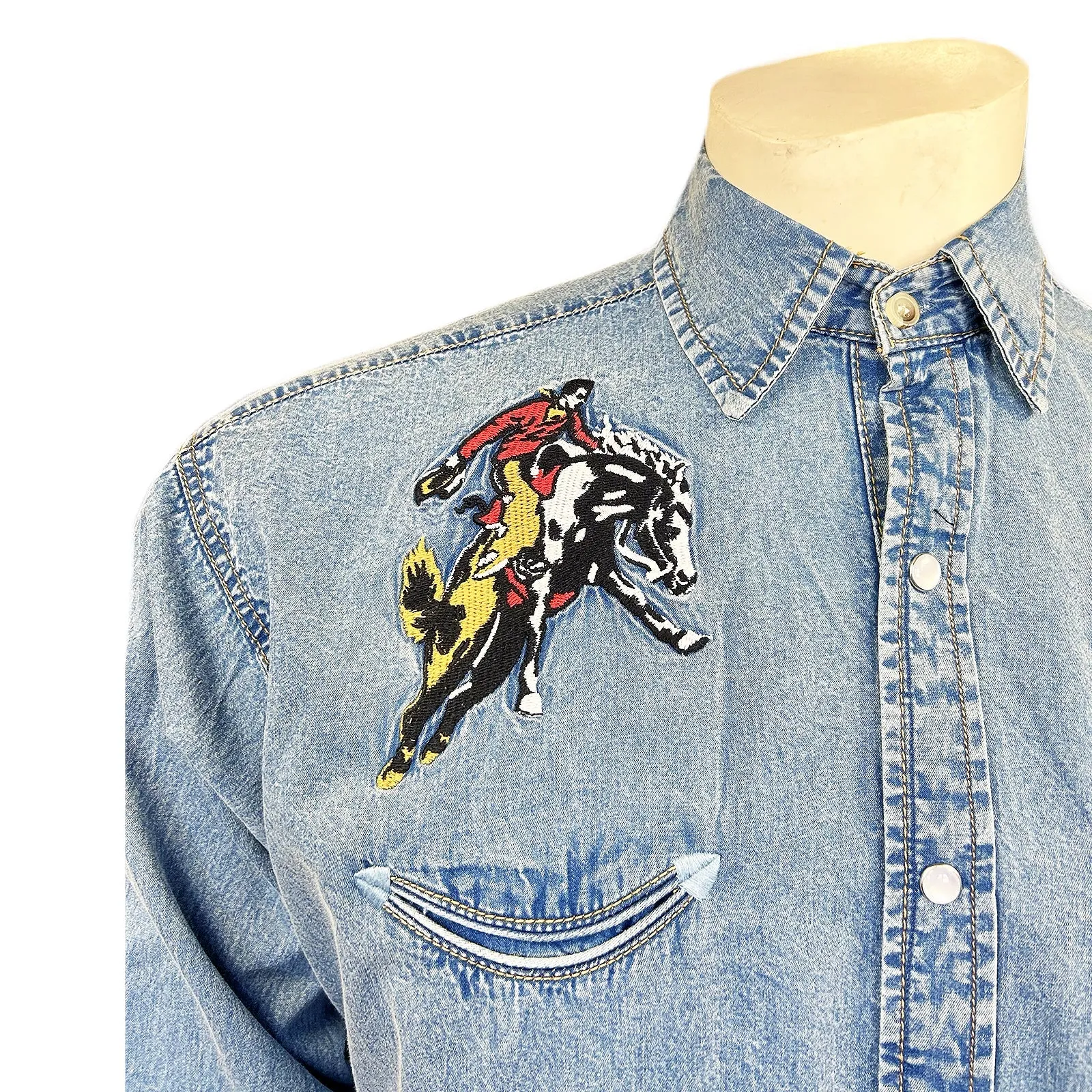 Men's Vintage Western Shirt Collection: Fancy Rockmount Signature Bronc Denim