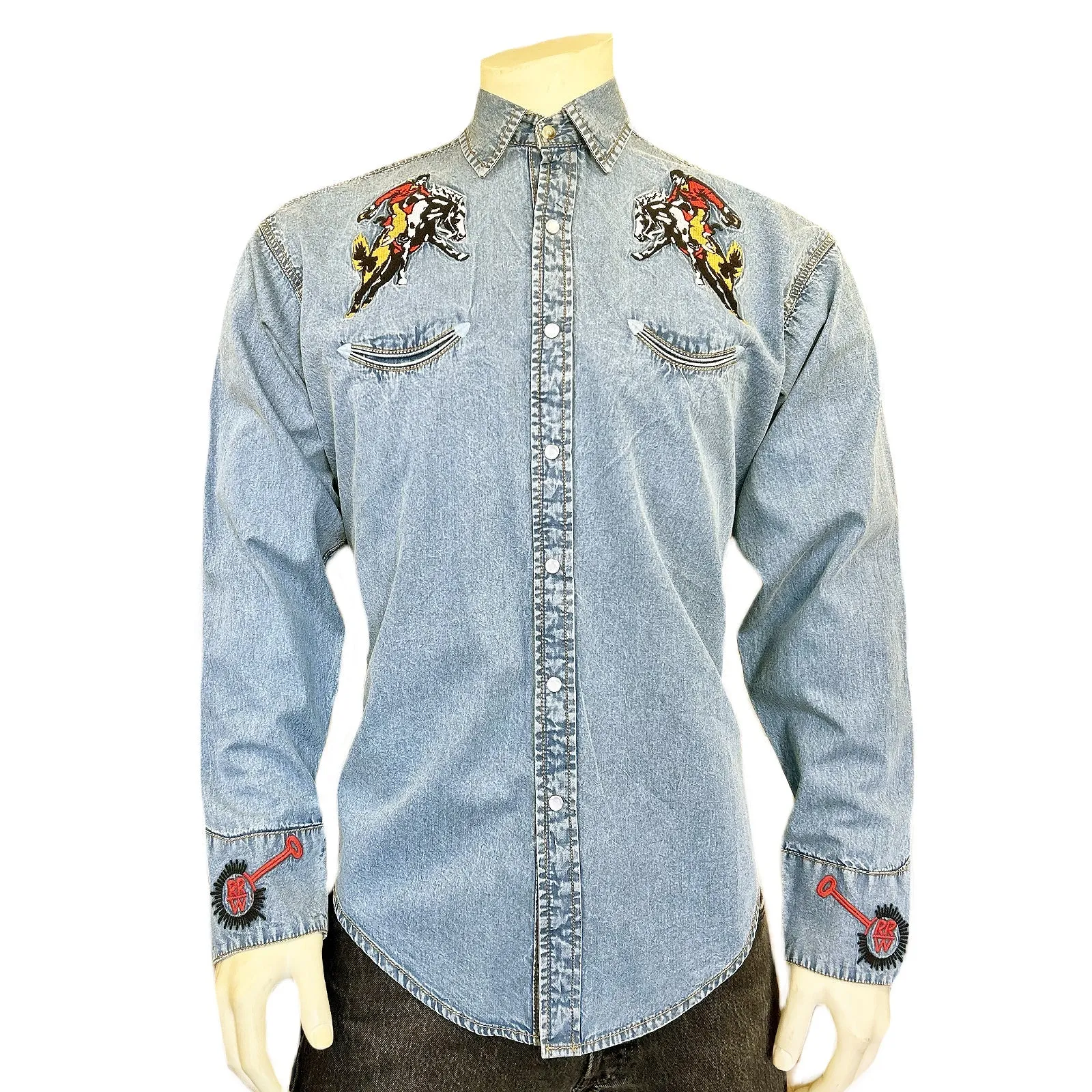 Men's Vintage Western Shirt Collection: Fancy Rockmount Signature Bronc Denim
