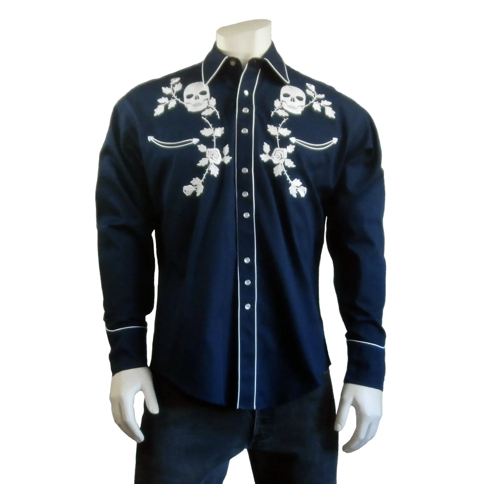Men's Vintage Western Shirt Collection: Rockmount Skulls & Roses Navy