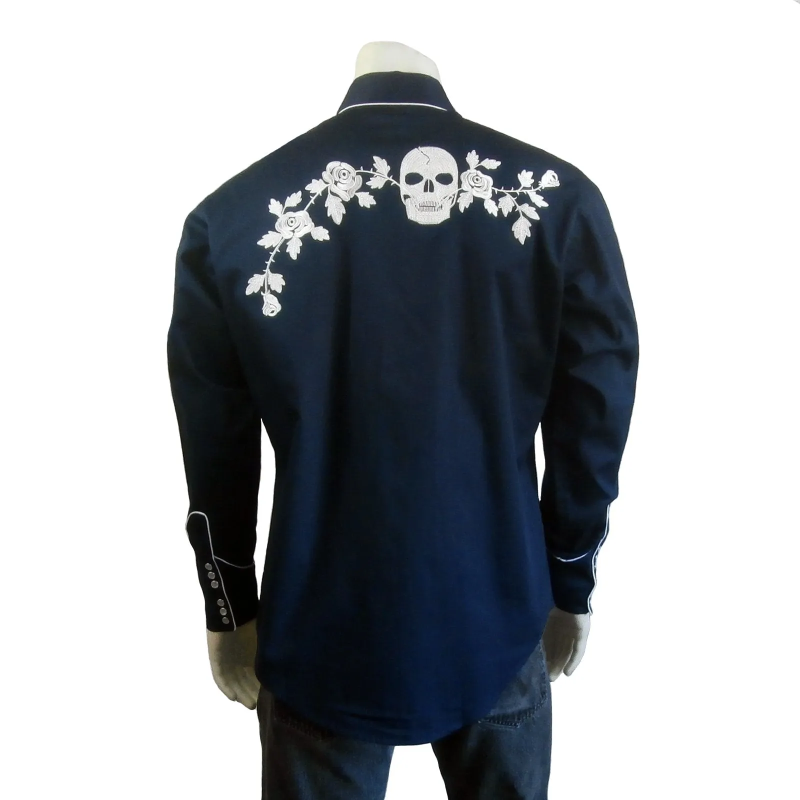Men's Vintage Western Shirt Collection: Rockmount Skulls & Roses Navy
