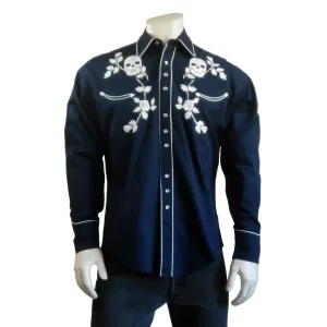 Men's Vintage Western Shirt Collection: Rockmount Skulls & Roses Navy