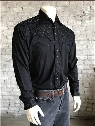 Men's Vintage Western Shirt Collection: Rockmount Tooling Embroidery Black