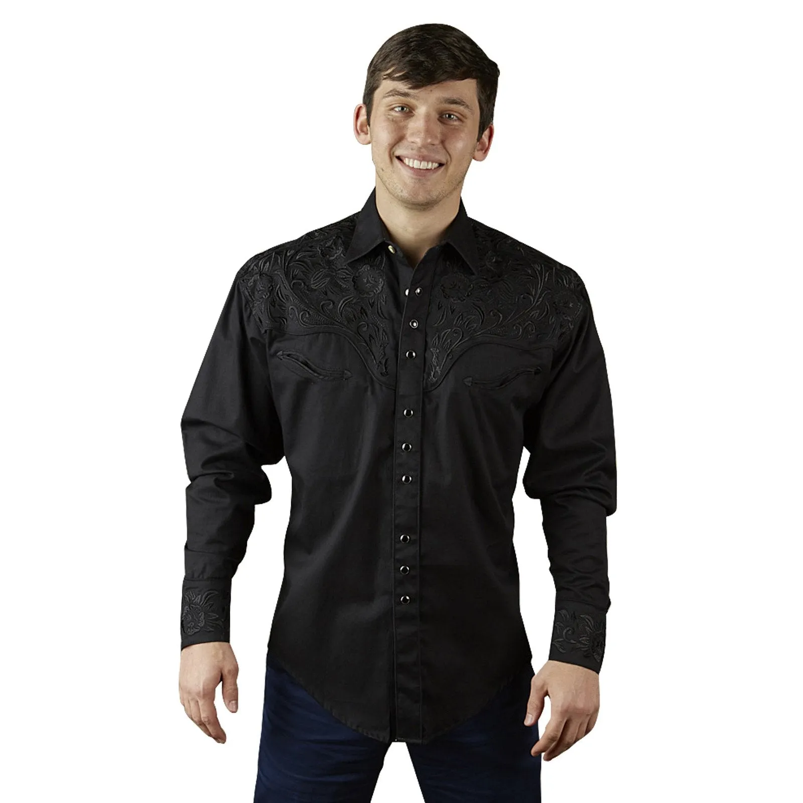 Men's Vintage Western Shirt Collection: Rockmount Tooling Embroidery Black
