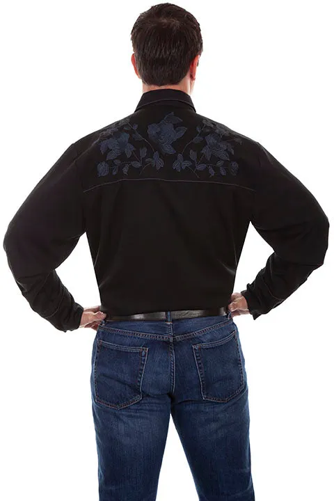 Men's Vintage Western Shirt Collection: Scully Embroidered Blue Black Floral