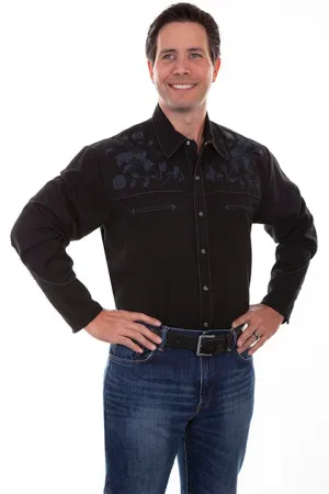 Men's Vintage Western Shirt Collection: Scully Embroidered Blue Black Floral