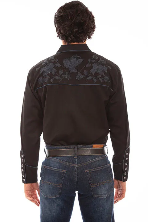 Men's Vintage Western Shirt Collection: Scully Embroidered Blue Black Floral