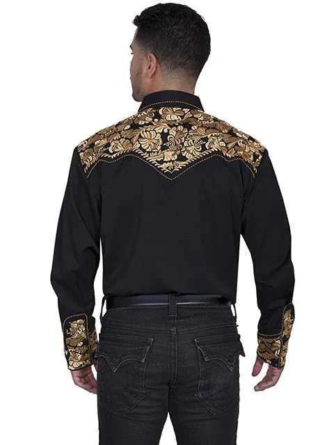 Men's Vintage Western Shirt Collection: Scully Gunfighter Black & Gold