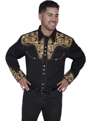 Men's Vintage Western Shirt Collection: Scully Gunfighter Black & Gold