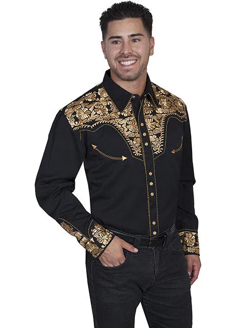Men's Vintage Western Shirt Collection: Scully Gunfighter Black & Gold