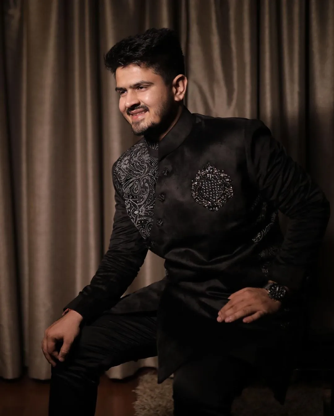 Menswear Black Embroidered Indo Western
