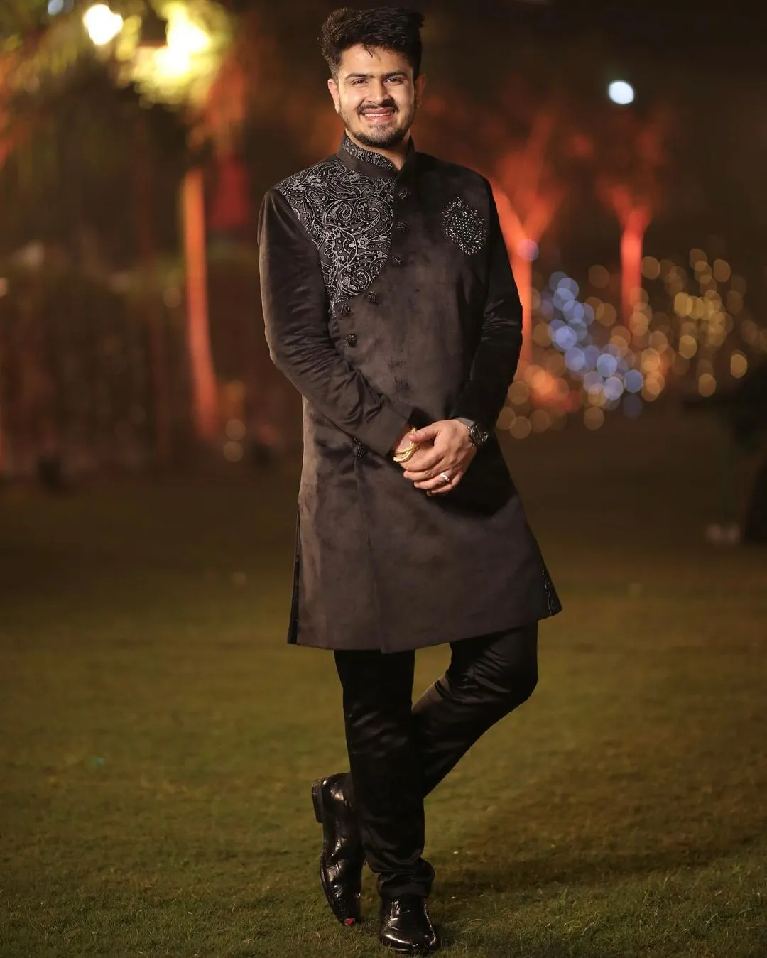 Menswear Black Embroidered Indo Western