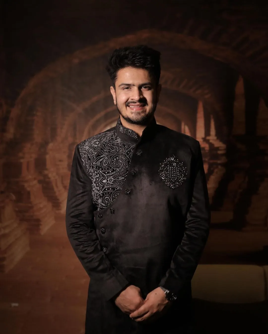 Menswear Black Embroidered Indo Western