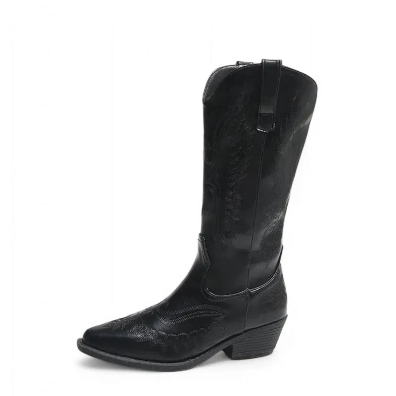 Merendy Chilly days western black embroidered cowboy boots