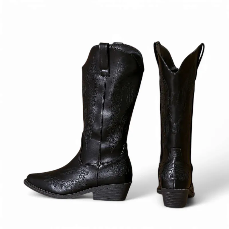 Merendy Chilly days western black embroidered cowboy boots