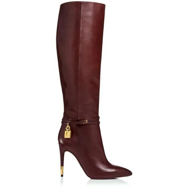 Metal Lock Stiletto Heel Boots