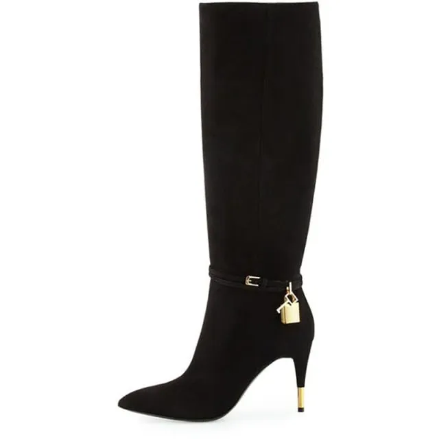 Metal Lock Stiletto Heel Boots