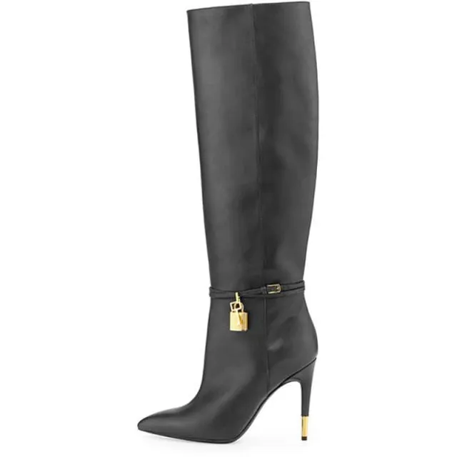 Metal Lock Stiletto Heel Boots