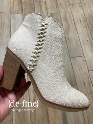 Mia Ivory Python Booties with Side Braid