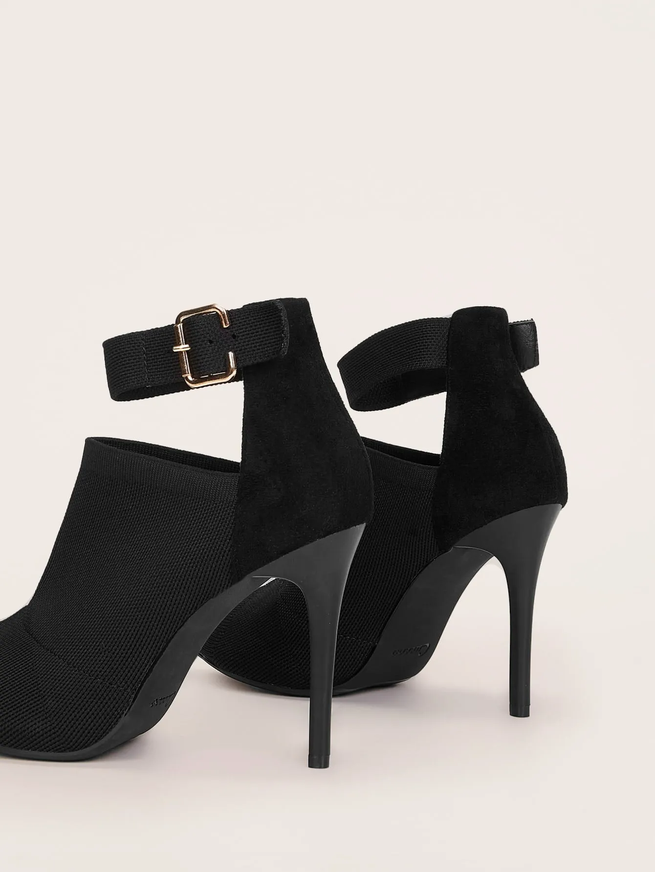 Minimalist Buckle Decor Peep Toe Cut Out Stiletto Heeled Boots - Black